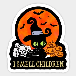 Black Cat Halloween, I Smell Children Sticker